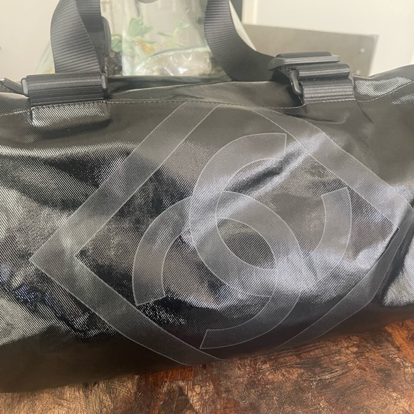 Chanel Black Vinyl & Mesh Sports Lined Duffle Bag - Picture 2 of 7